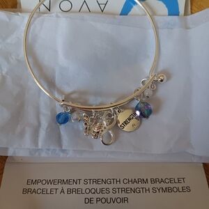 Avon Silver and Blue Charm Bracelet with Modern Design